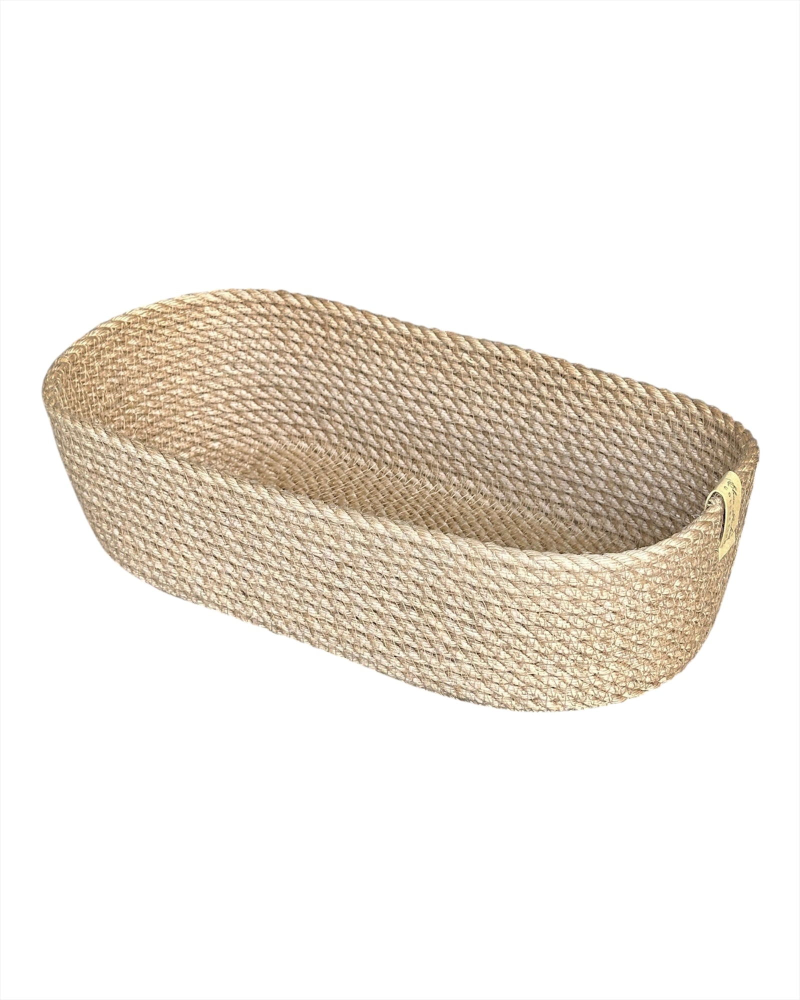 Jute kurv i oval form, perfekt til brød, frugt eller småting i hjemmet.
